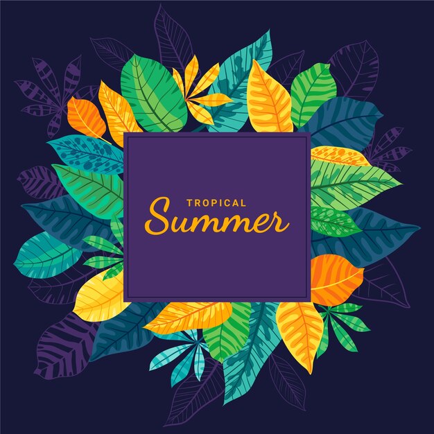 Fondo tropical de verano plano dibujado a mano