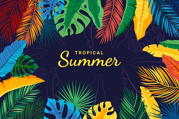 Fondo tropical de verano plano dibujado a mano