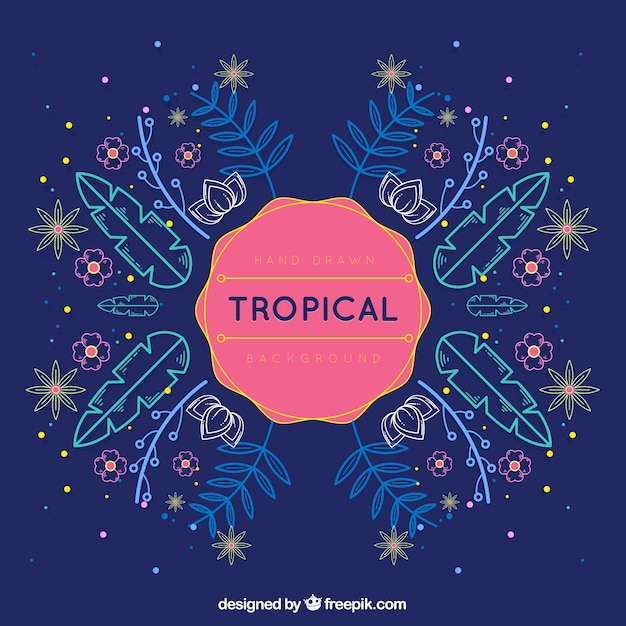 Fondo tropical de verano con plantas en monolíneas