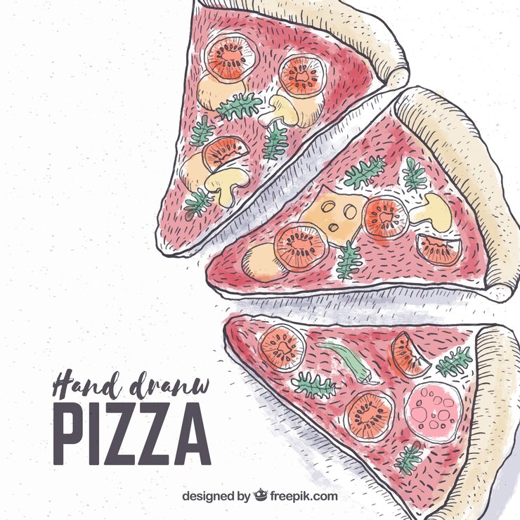 Vector gratuito fondo de trozos de pizza dibujadas a mano 