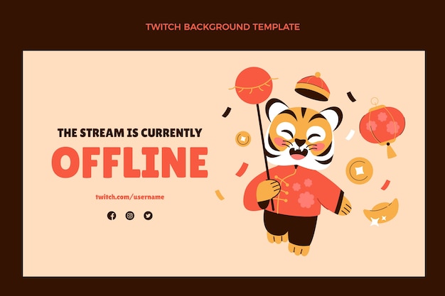 Vector gratuito fondo de twitch de año nuevo chino plano