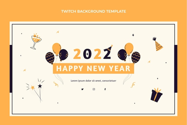 Fondo de twitch de año nuevo plano dibujado a mano