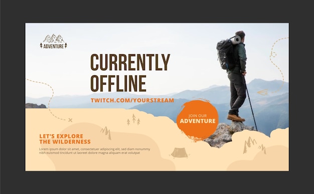 Vector gratuito fondo de twitch de aventura de trekking dibujado a mano