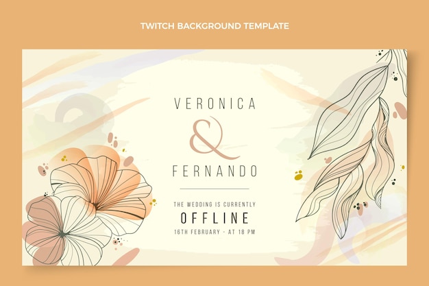 Fondo de twitch de boda dibujado a mano con flores