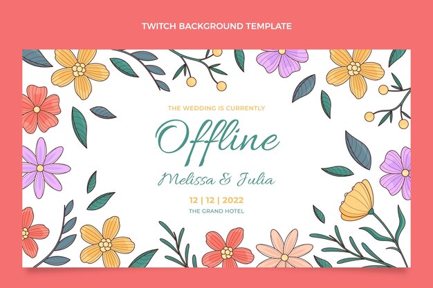 Fondo de twitch de boda floral dibujado a mano