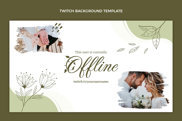 Fondo de twitch de boda floral dibujado a mano