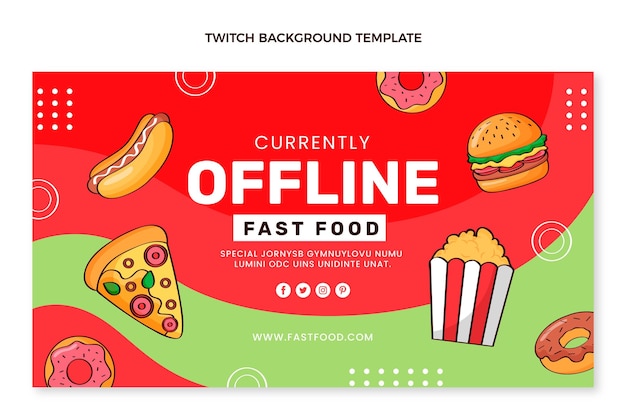 Vector gratuito fondo de twitch de comida deliciosa dibujada a mano