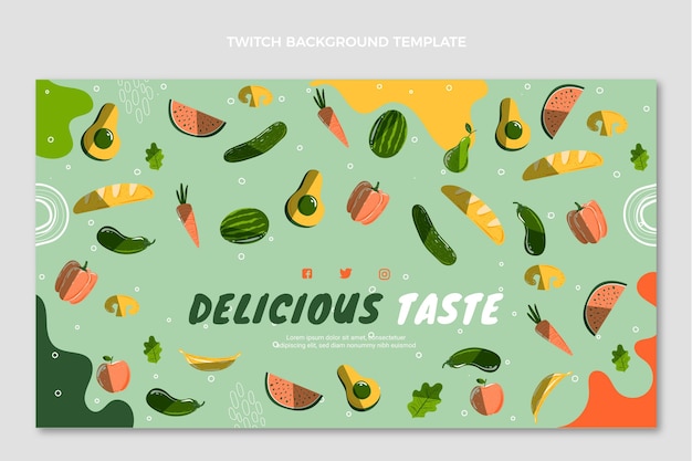 Vector gratuito fondo de twitch de comida dibujada a mano