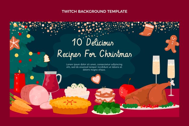 Fondo de twitch de comida navideña dibujada a mano