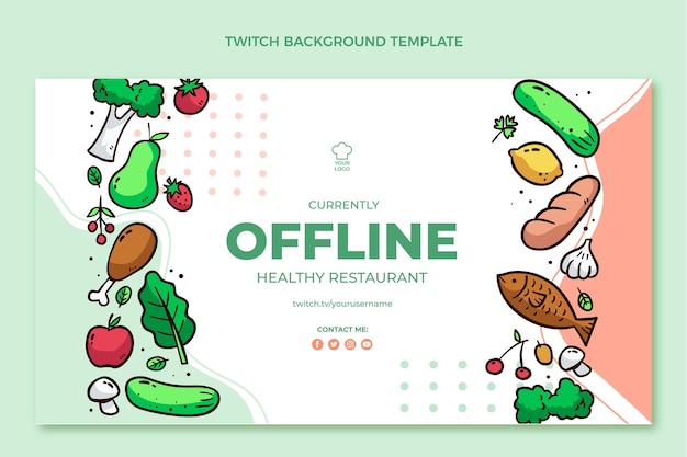 Vector gratuito fondo de twitch de comida sana dibujada a mano