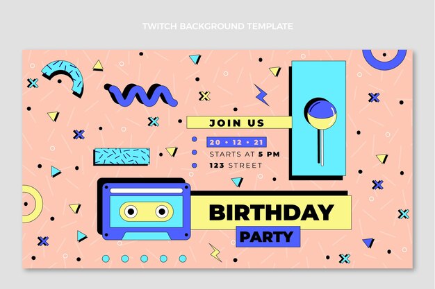 Fondo de twitch de cumpleaños de los 90 dibujados a mano