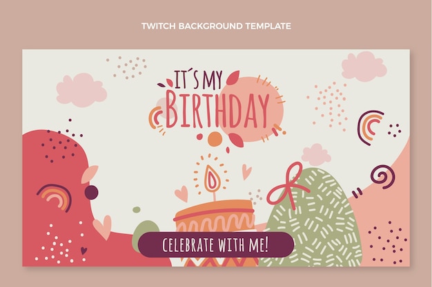 Vector gratuito fondo de twitch de cumpleaños boho dibujado a mano