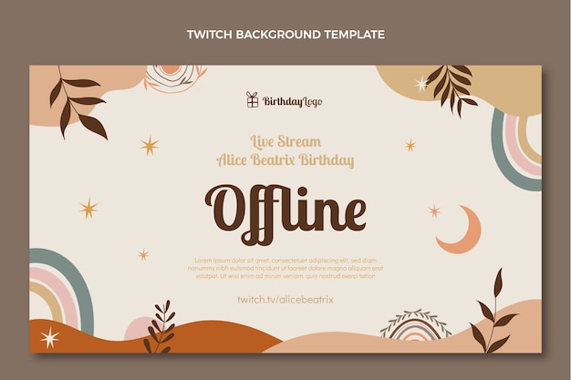Fondo de twitch de cumpleaños boho dibujado a mano