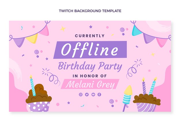 Fondo de twitch de cumpleaños infantil dibujado a mano