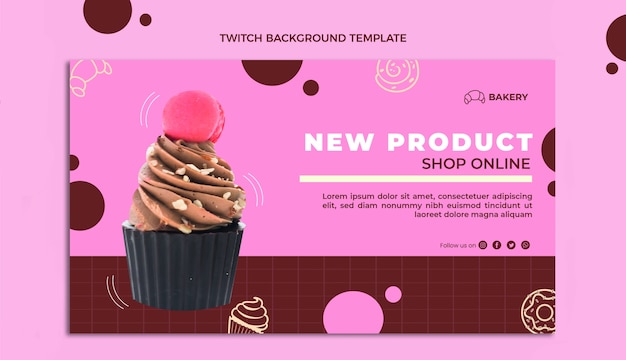 Vector gratuito fondo twitch cupcake dibujado a mano