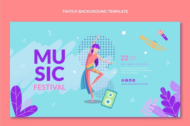 Fondo de twitch festival de música dibujado a mano