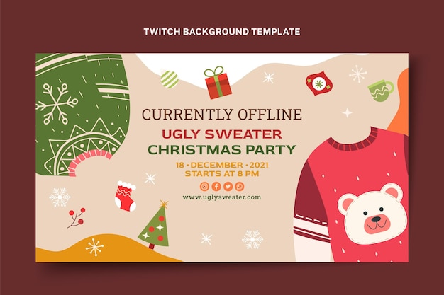 Vector gratuito fondo de twitch de navidad plano dibujado a mano