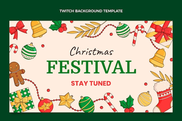 Vector gratuito fondo de twitch navideño dibujado a mano