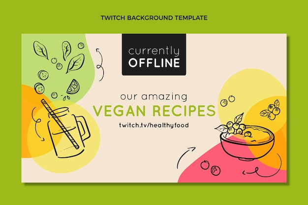 Vector gratuito fondo de twitch de recetas veganas dibujadas a mano