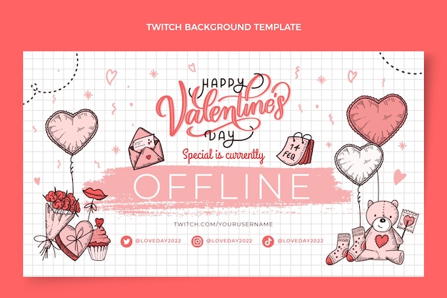 Fondo de twitch de san valentín dibujado a mano