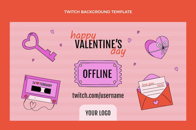 Vector gratuito fondo de twitch de san valentín dibujado a mano