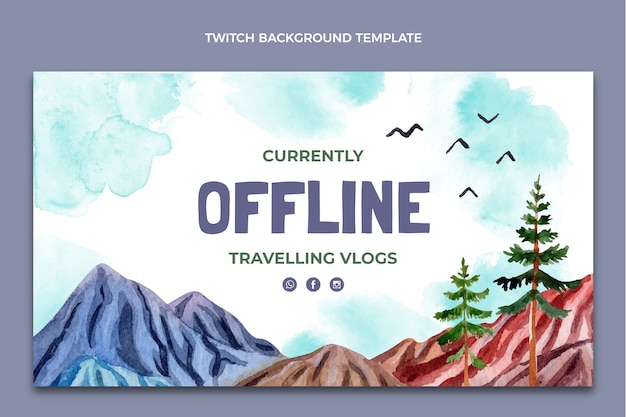 Vector gratuito fondo de twitch de viaje en acuarela