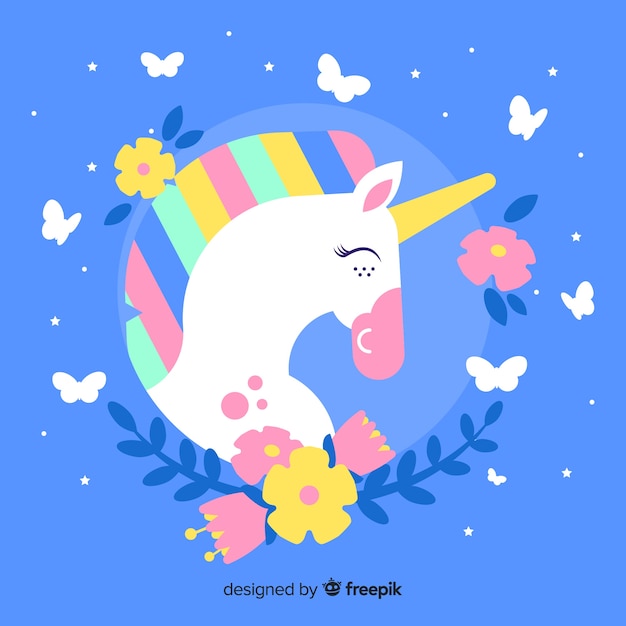 Vector gratuito fondo de unicornio adorable en diseño plano