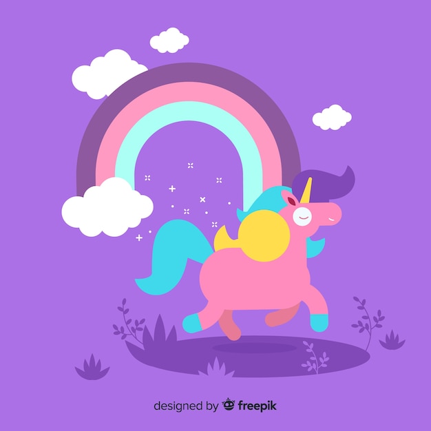 Vector gratuito fondo de unicornio adorable en diseño plano