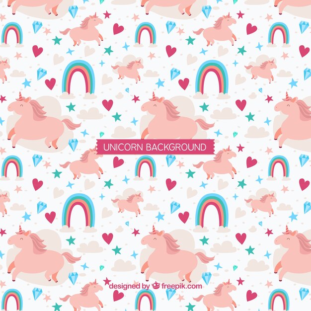 Fondo de unicornio con arcoiris y diamantes 