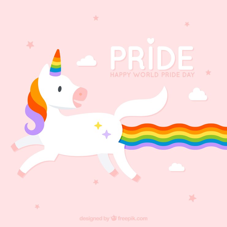 Vector gratuito fondo de unicornio con colores del día del orgullo