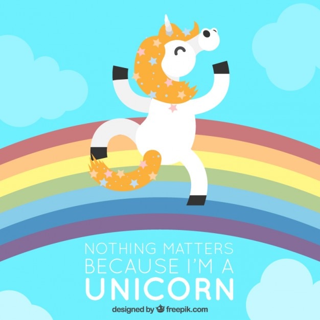 Vector gratuito fondo de unicornio divertido bailando sobre el arcoiris