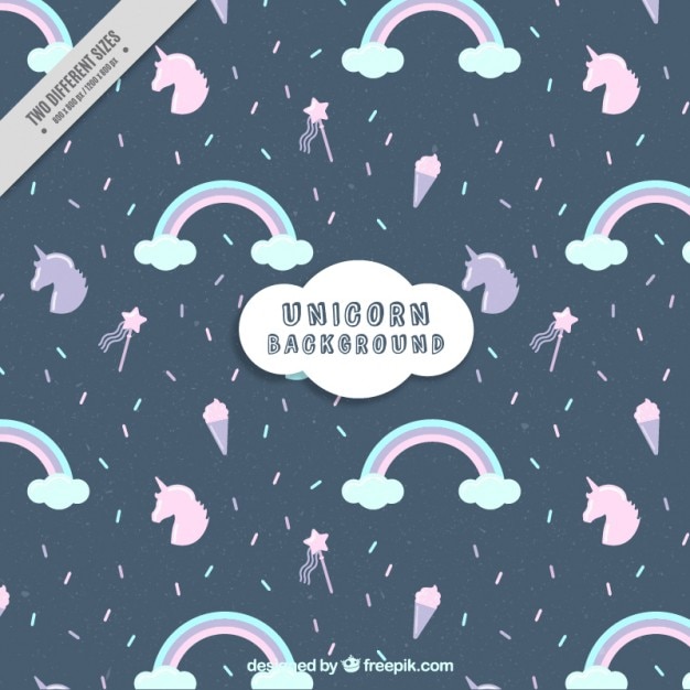 Vector gratuito fondo de unicornio con elementos de hadas en diseño plano