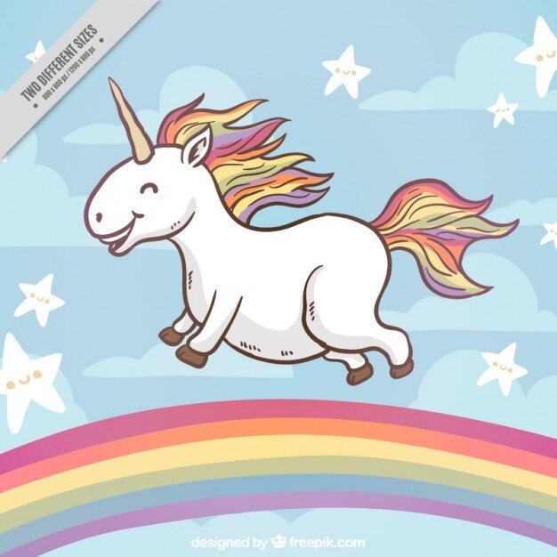 Fondo de unicornio feliz en un arcoiris