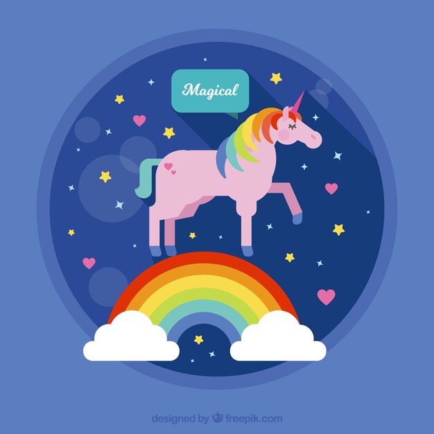 Fondo de unicornio rosa con arcoiris y nubes