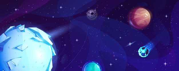 Fondo de universo espacial de dibujos animados con planeta