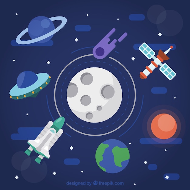 Vector gratuito fondo de universo con luna  y otros elementos espaciales