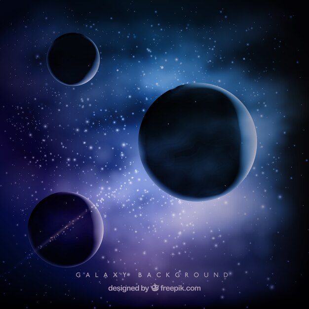 Fondo de universo con tres planetas
