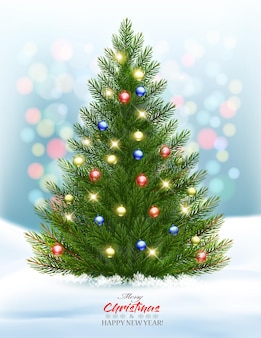 Fondo de vacaciones con árbol de navidad con guirnalda. vector.