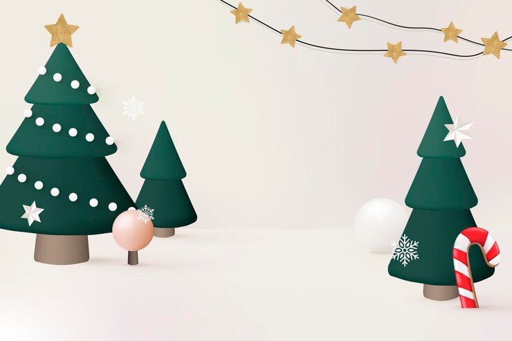 Vector gratuito fondo de vacaciones de invierno 3d, árbol de navidad y vector de bastón de caramelo