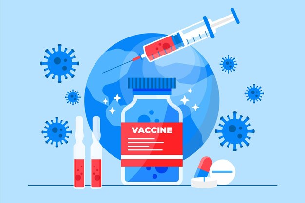 Fondo de vacuna de coronavirus dibujado a mano plana
