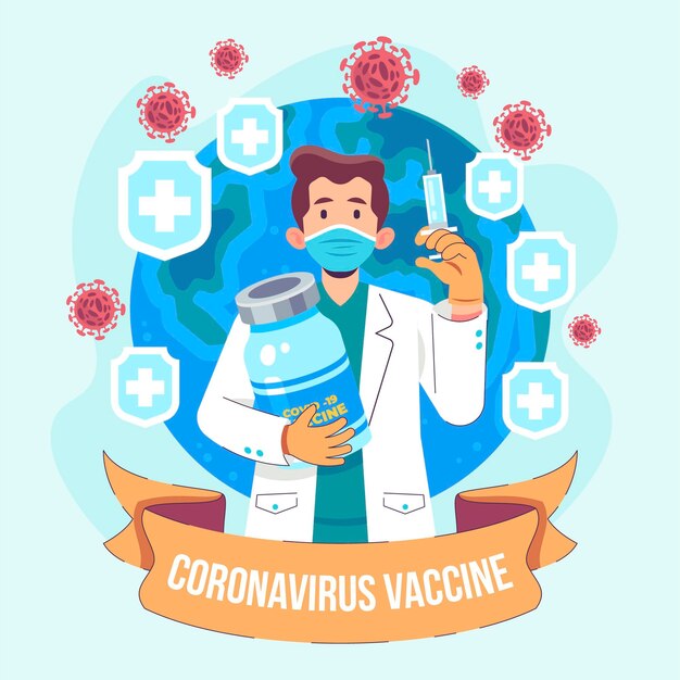 Fondo de vacuna de coronavirus dibujado a mano plana