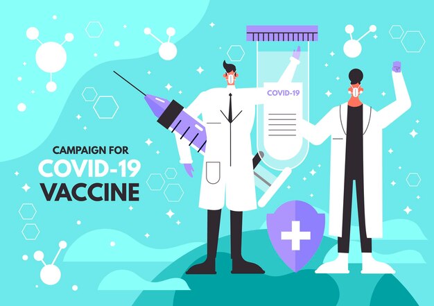 Fondo de vacuna de coronavirus con doctor ilustrado