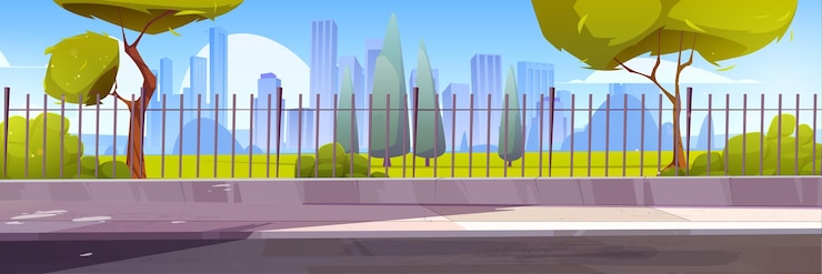Vector gratuito fondo de valla de vista urbana de horizonte de ciudad de verano