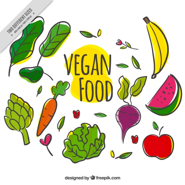 Vector gratuito fondo de variedad de comida vegana dibujada a mano