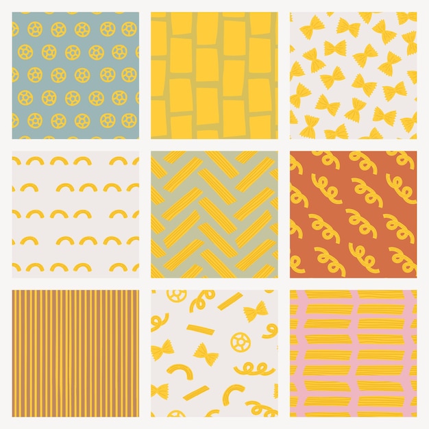 Vector gratuito fondo de vector de patrón de comida de pasta linda en lindo conjunto de estilo doodle