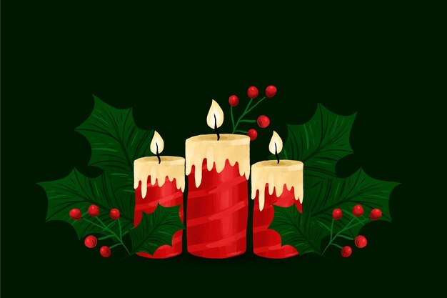 Fondo de vela de navidad en acuarela