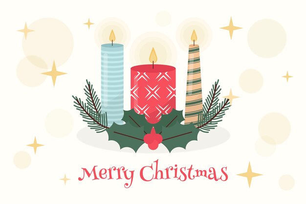 Fondo de vela de Navidad de diseño plano