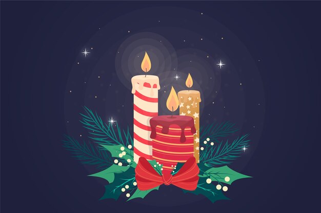 Fondo de vela de Navidad de diseño plano