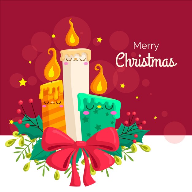 Fondo de vela de Navidad de diseño plano