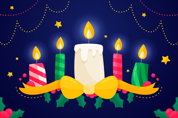 Fondo de vela de Navidad de diseño plano